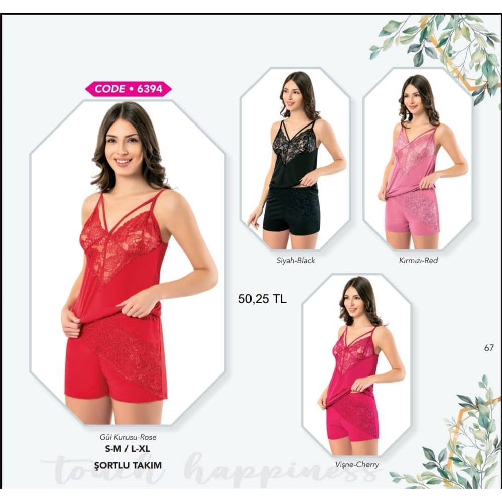 Kota 6394 Bayan Şortlu Dantelli Modelli Gecelik - Vişne