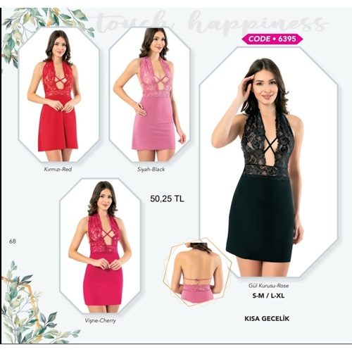 Kota 6395 Bayan Dantelli Modelli Gecelik - Kırmızı