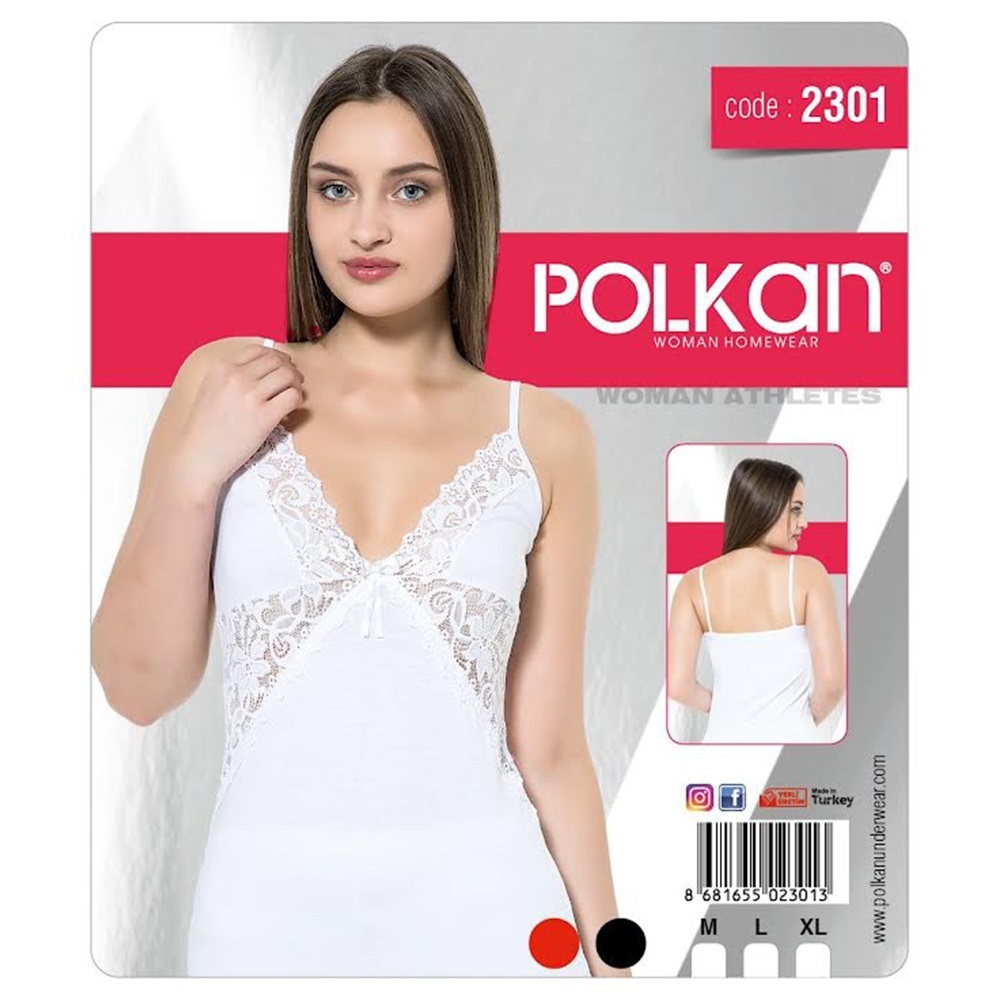 Polkan 2301 Bayan Likralı İp Askı Dantelli Atlet - Siyah - XL