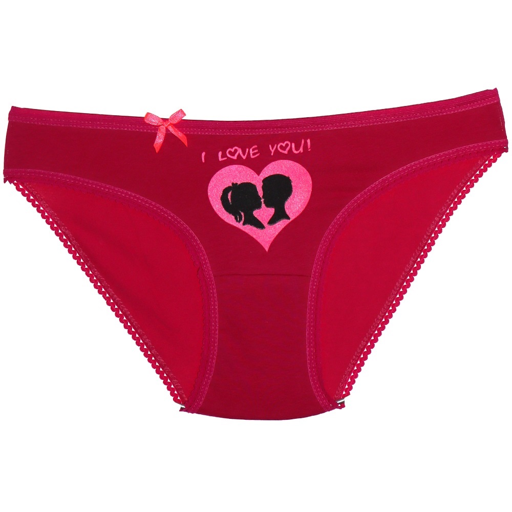 Gümüş 5001 Bayan Düz Love you Kalp Baskılı Bikini (640)- Fuşya