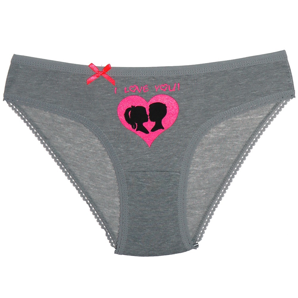 Gümüş 5001 Bayan Düz Love you Kalp Baskılı Bikini (640)- Gri