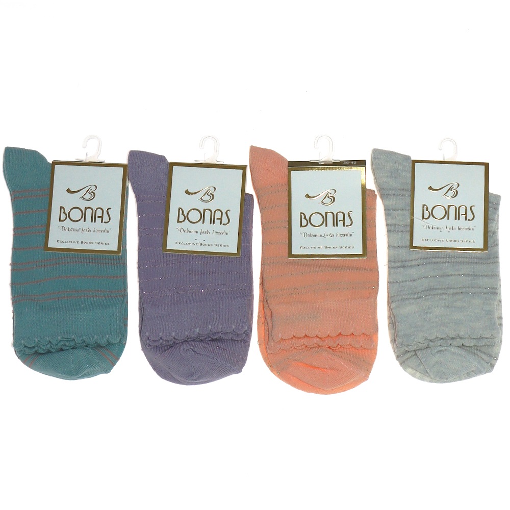 Bonas Bayan Büzgü Lastik Simli Pamuklu Soket Çorap
