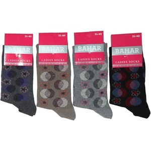 Bahar 3415 Bayan Desenli Likralı Soket Çorap - Karışık Renk - ASORTİ