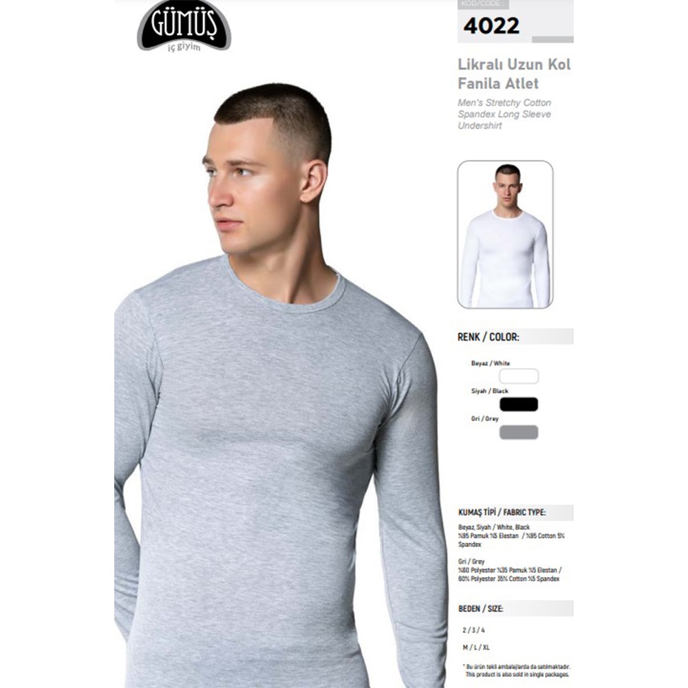 Gümüş 4022 Erkek Bisiklet Yaka Uzun Kol Fanila