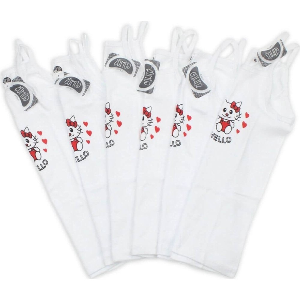 Gümüş 3028 Baskılı Kız Çocuk İp Askı Atlet - Beyaz - 6