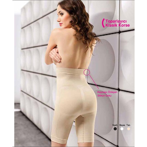Nazik 9001 Bayan Toparlayıcı Klasik Silikonlu Dikişsiz Korse - Beyaz - L