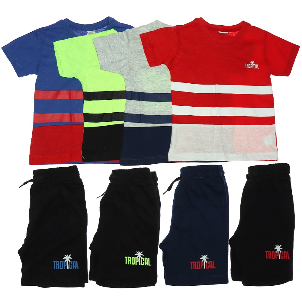 Comix Life 22Y-526 Erkek Çocuk Tropikal Çizgi B. Ön İki Parça Takım 3-6 Yaş