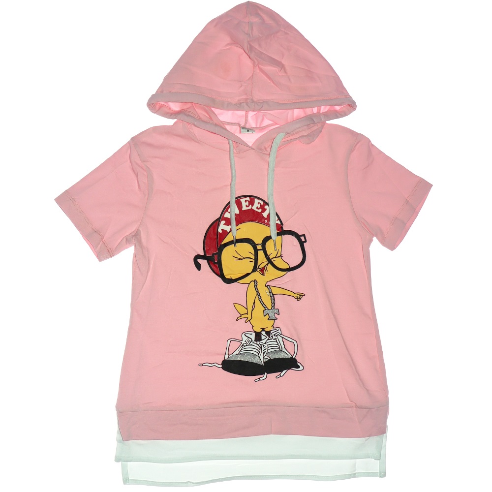 Nirvana 488 Süprem Tweety Baskılı Kız Çocuk Sweatshirt Tişört 9-12 Yaş - Pudra - 9-12 YAŞ