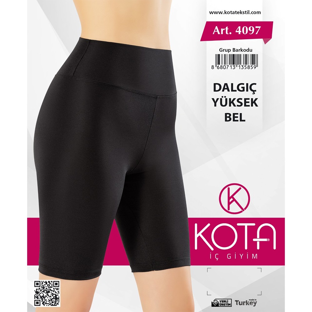Kota 4097 Bayan Likralı Yüksek Bel Diz Üstü Tayt - Siyah - L-XL