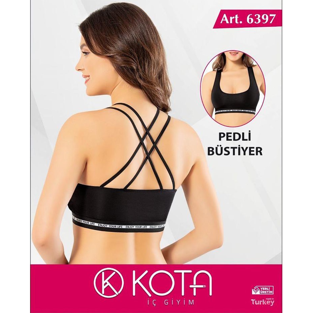 Kota 6397 Bayan Pedli Yazı Detaylı Sırt Çapraz Askı Büstiyer - Siyah -L-XL