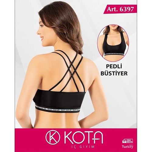 Kota 6397 Bayan Pedli Yazı Detaylı Sırt Çapraz Askı Büstiyer - Siyah -L-XL