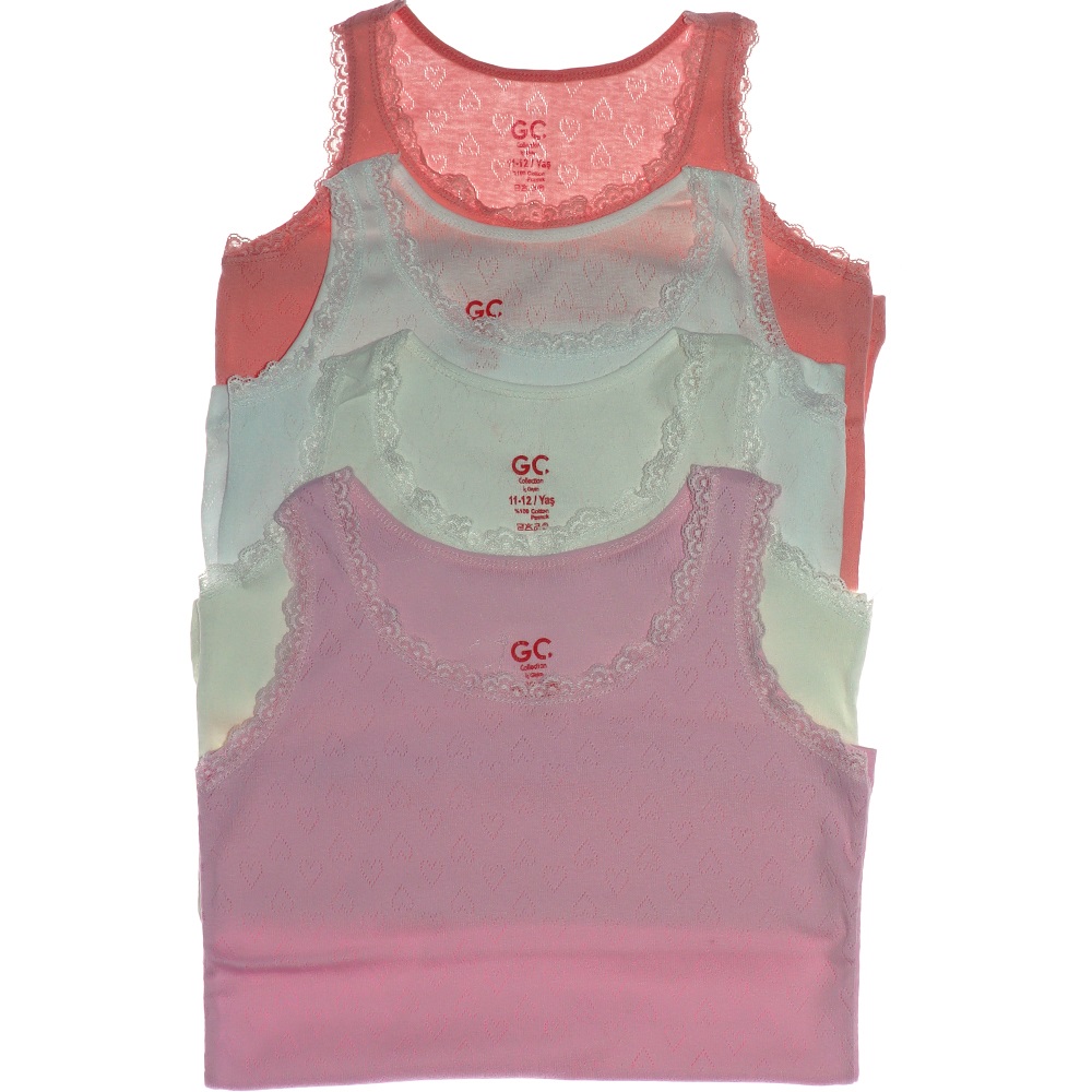 G Ç Collection Kız Çocuk Likralı Jakarlı Kalın Askı Dantelli Atlet