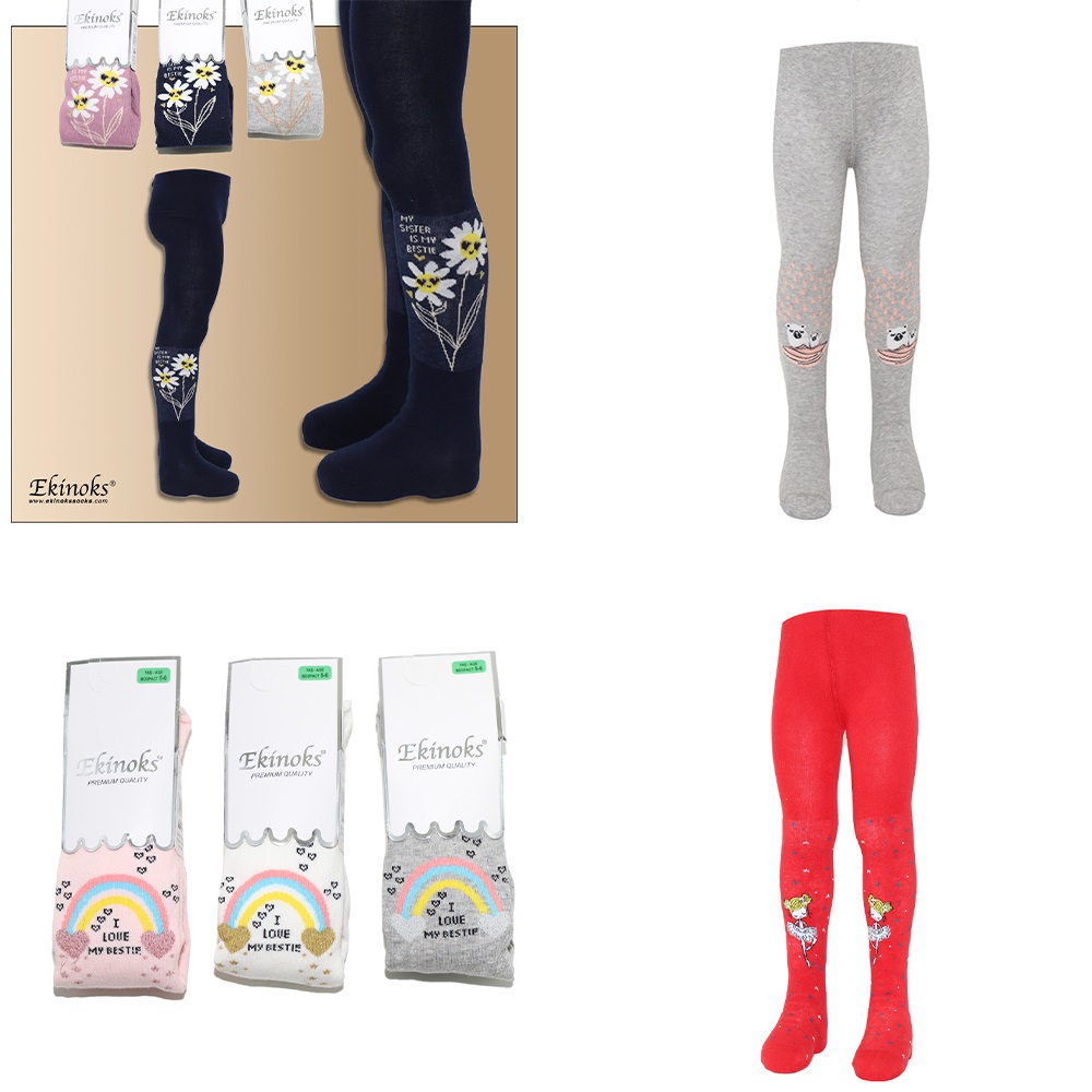 Ekinoks Kız Çocuk Desenli Yıkamalı Parfümlü Mevsimlik Külotlu Çorap - Karışık Renk - 0-1 YAŞ