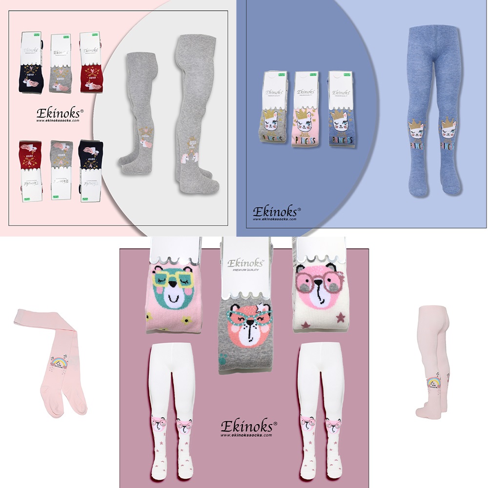 Ekinoks Kız Çocuk Desenli Yıkamalı Parfümlü Mevsimlik Külotlu Çorap - Karışık Renk - 9-10 YAŞ