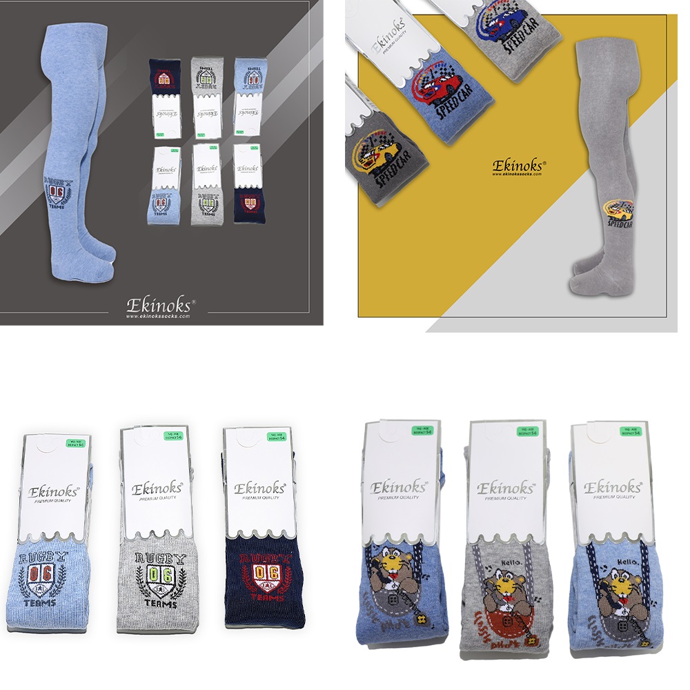 Ekinoks Erkek Çocuk Desenli Yıkamalı Parfümlü Mevsimlik Külotlu Çorap - Karışık Renk - 3-4 YAŞ