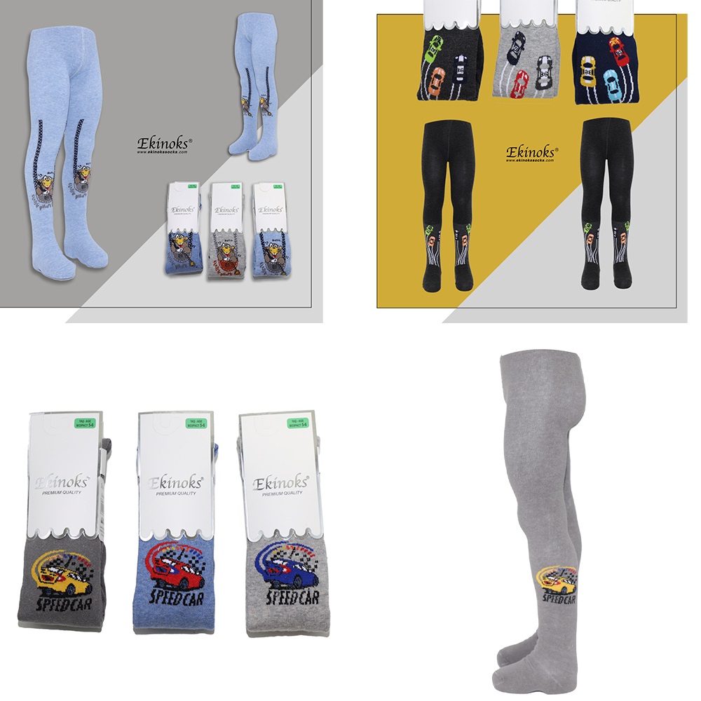 Ekinoks Erkek Çocuk Desenli Yıkamalı Parfümlü Mevsimlik Külotlu Çorap - Karışık Renk - 3-4 YAŞ