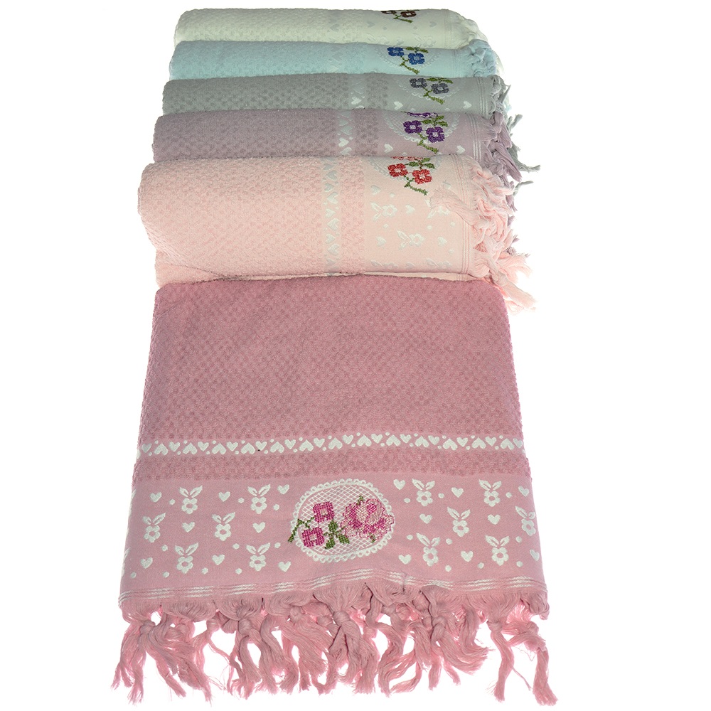 Özkayacık Kaneviçe Nakışlı Saçaklı Banyo Havlusu 100x150 cm