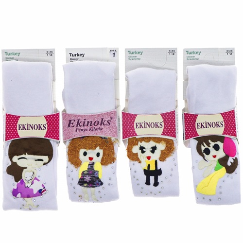 Ekinoks Kız Çocuk Figürlü Penye Külotlu Çorap - Beyaz - 0-1 YAŞ