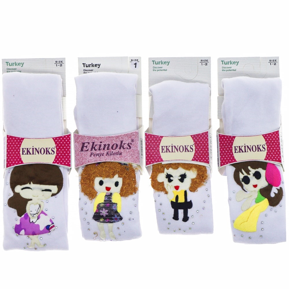 Ekinoks Kız Çocuk Figürlü Penye Külotlu Çorap - Beyaz - 7-8 YAŞ