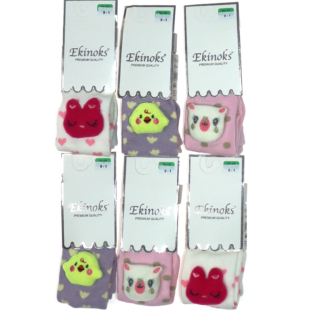 Ekinoks Kız Çocuk Figürlü Penye Külotlu Çorap - Karışık Renk - 5-6 YAŞ