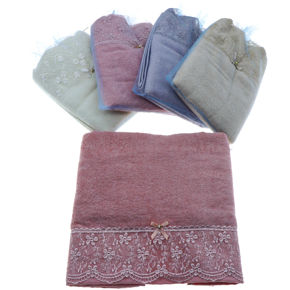 Villa Keseli Kurdela Taşlı Dantelli El Yüz Havlusu 90X50