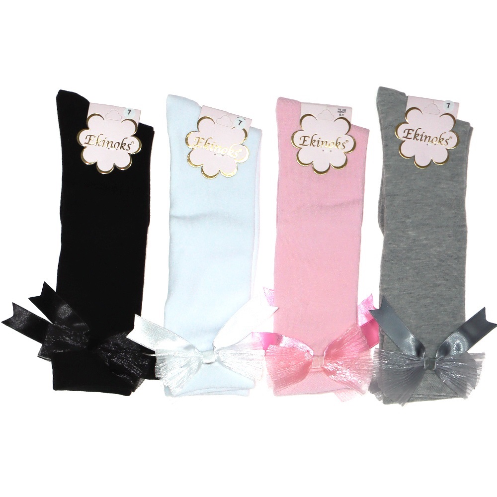 Ekinoks Kız Çocuk Piyalaf Kurdela Aksesuarlı DizAltı Çorap - Karışık Renk