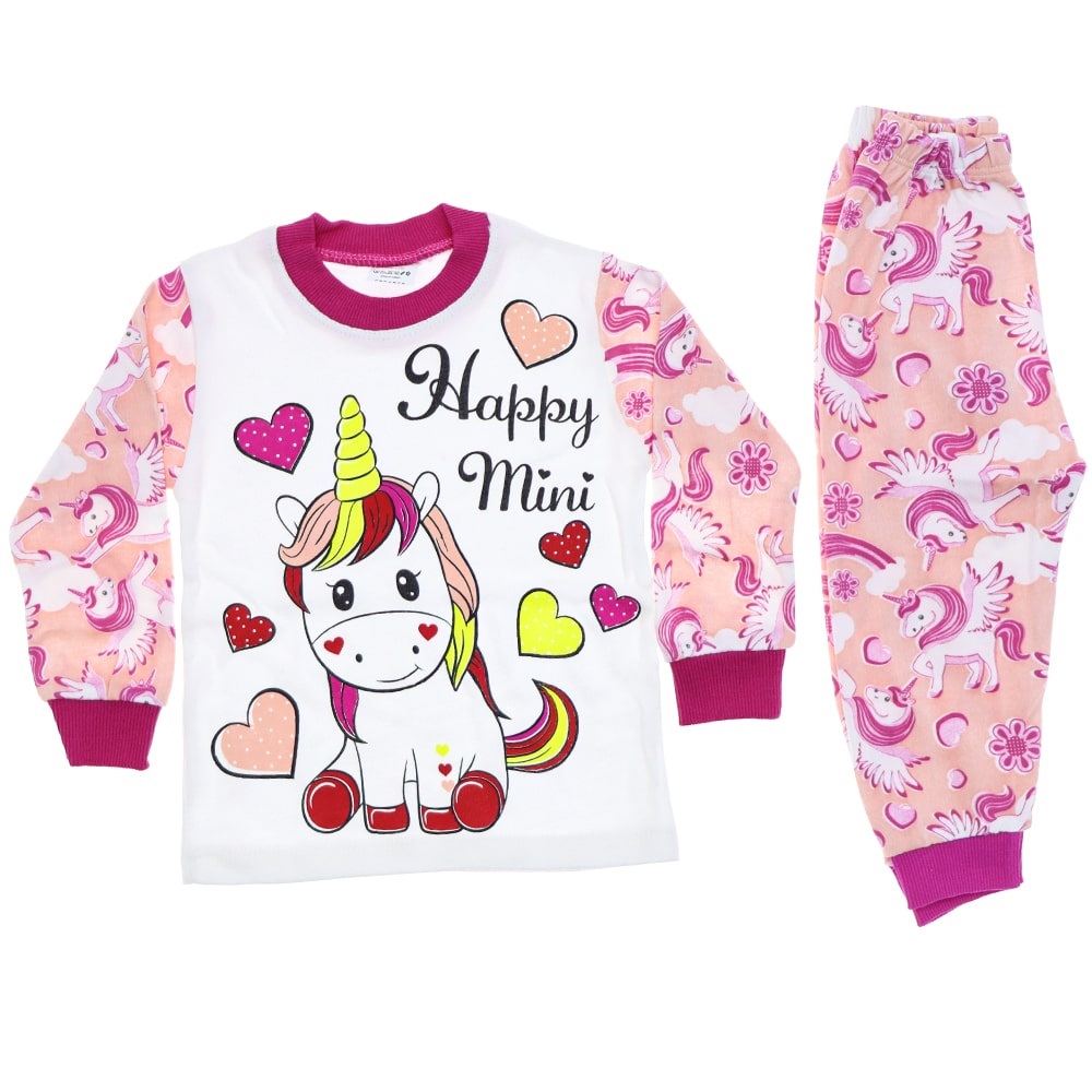1605 Renkli At 2 li Kız Çocuk Pijama Takım 1-3 Yaş - Fuşya - 1-2-3 YAŞ