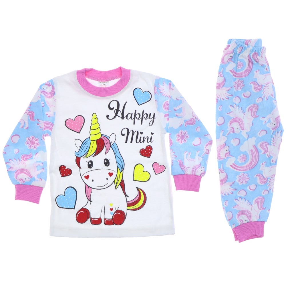1605 Renkli At 2 li Kız Çocuk Pijama Takım 1-3 Yaş - Pembe - 1-2-3 YAŞ