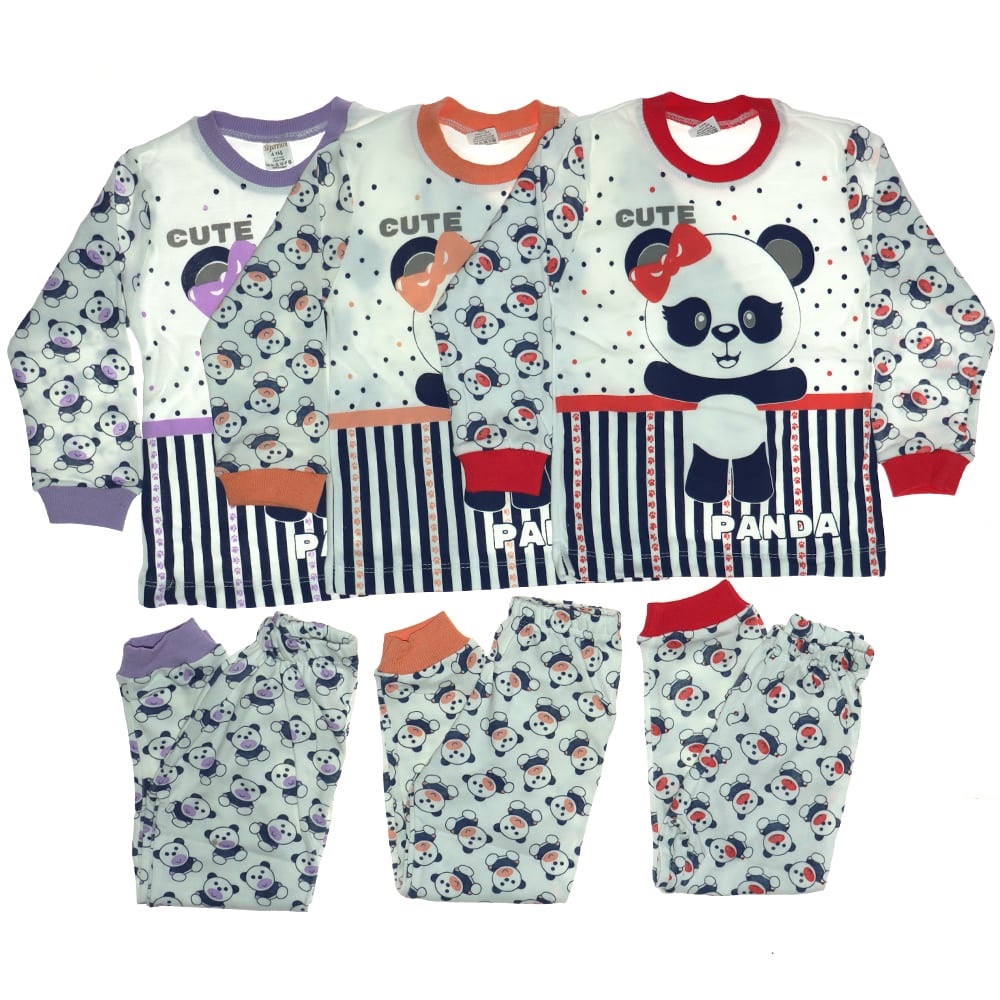 Süpermini 1255 Kız Çocuk Panda Baskılı 2 li Pijama Takım 1-3 Yaş - Lila - 1-2-3 YAŞ