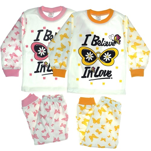 1260 Kelebek Desenli 2 li Kız Çocuk Pijama Takım 1-3 Yaş - Pembe - 1-2-3 YAŞ