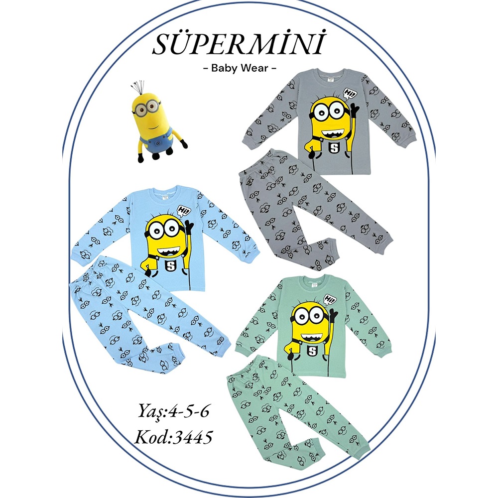 Süpermini 3445 Erkek Penye Çocuk Minyon Baskılı Takımı 4-6 Yaş - Mavi - 4-6 YAŞ