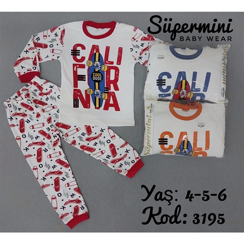 Süpermini 3195 Kaykay Desenli 2 li Erkek Çocuk Pijama Takımı 4-6 Yaş - Kırmızı