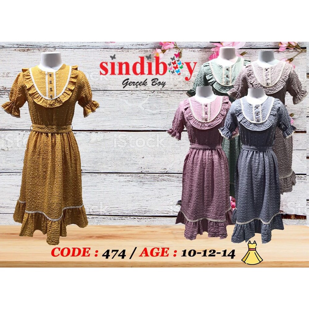 Sindiboy 474 Karpuz Kol Fırfırlı Elbise 10-14 Yaş