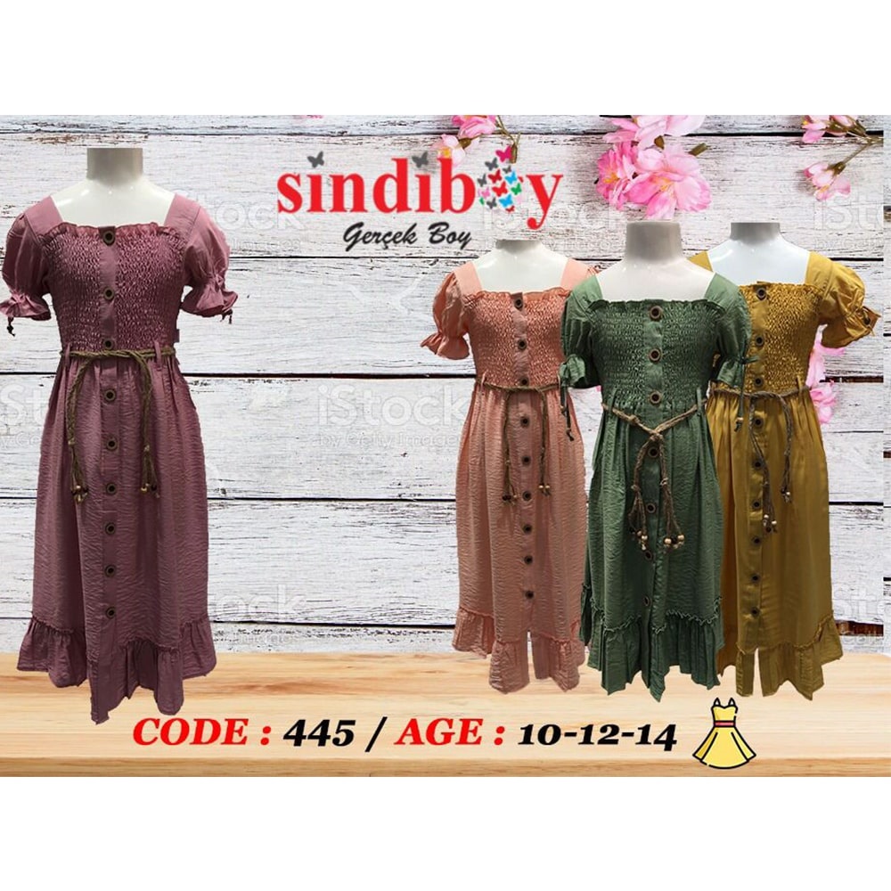 Sindiboy 445 Lastikli Boydan Düğmeli Elbise 10-14 Yaş