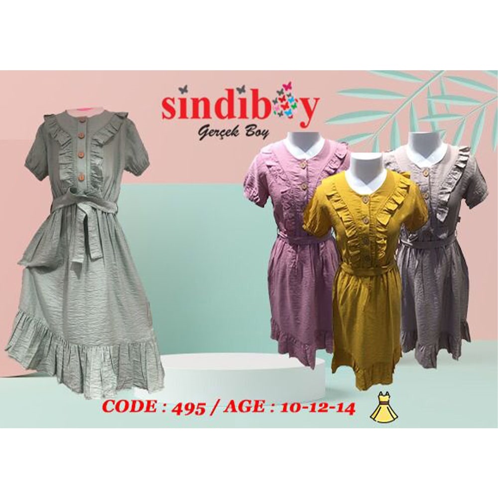 Sindiboy 495 Düğmeli Fırfırlı Elbise 10-14 Yaş