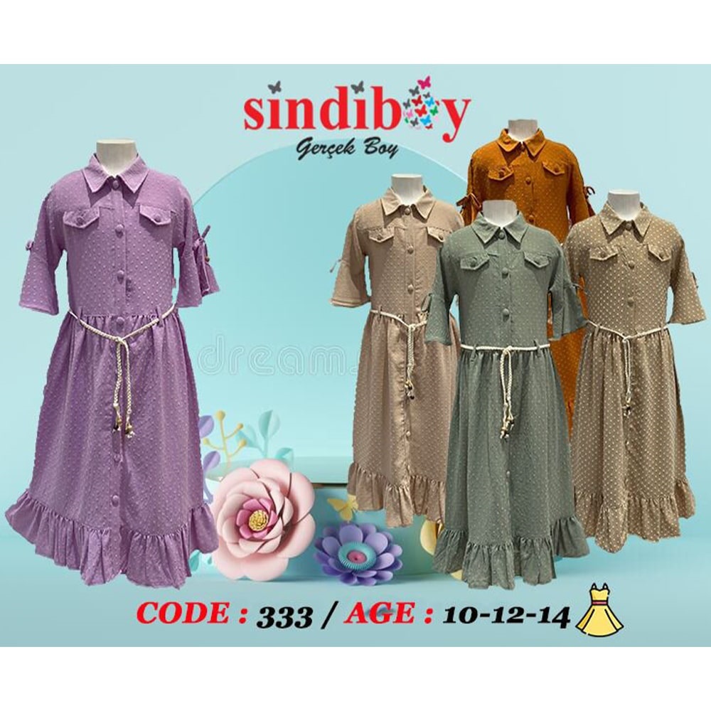 Sindiboy 333 Yakalı Boydan Düğmeli Elbise 10-14 Yaş