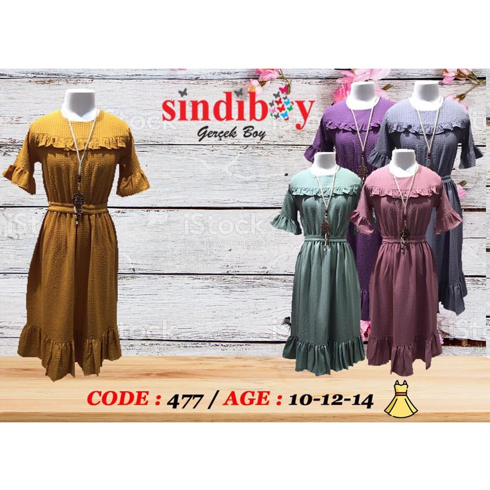Sindiboy 477 Boydan Çizgili Karpuz Kol Elbise 10-14 Yaş