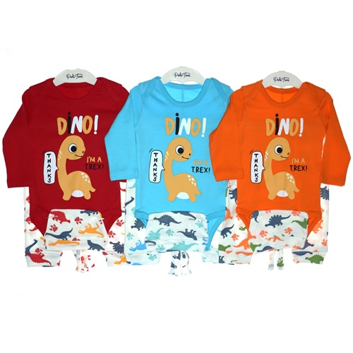 Polifoni 1130 Erkek Bebe Dino Baskılı 3 Parça Badili Takım 6-9 Ay