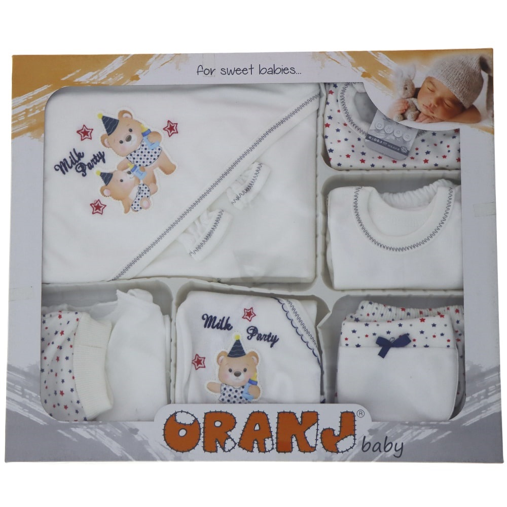 Oranj 211 Bebe Milk Party Nakışlı Ayı Baskılı 11 Parça Zıbın Set 0-1 Ay