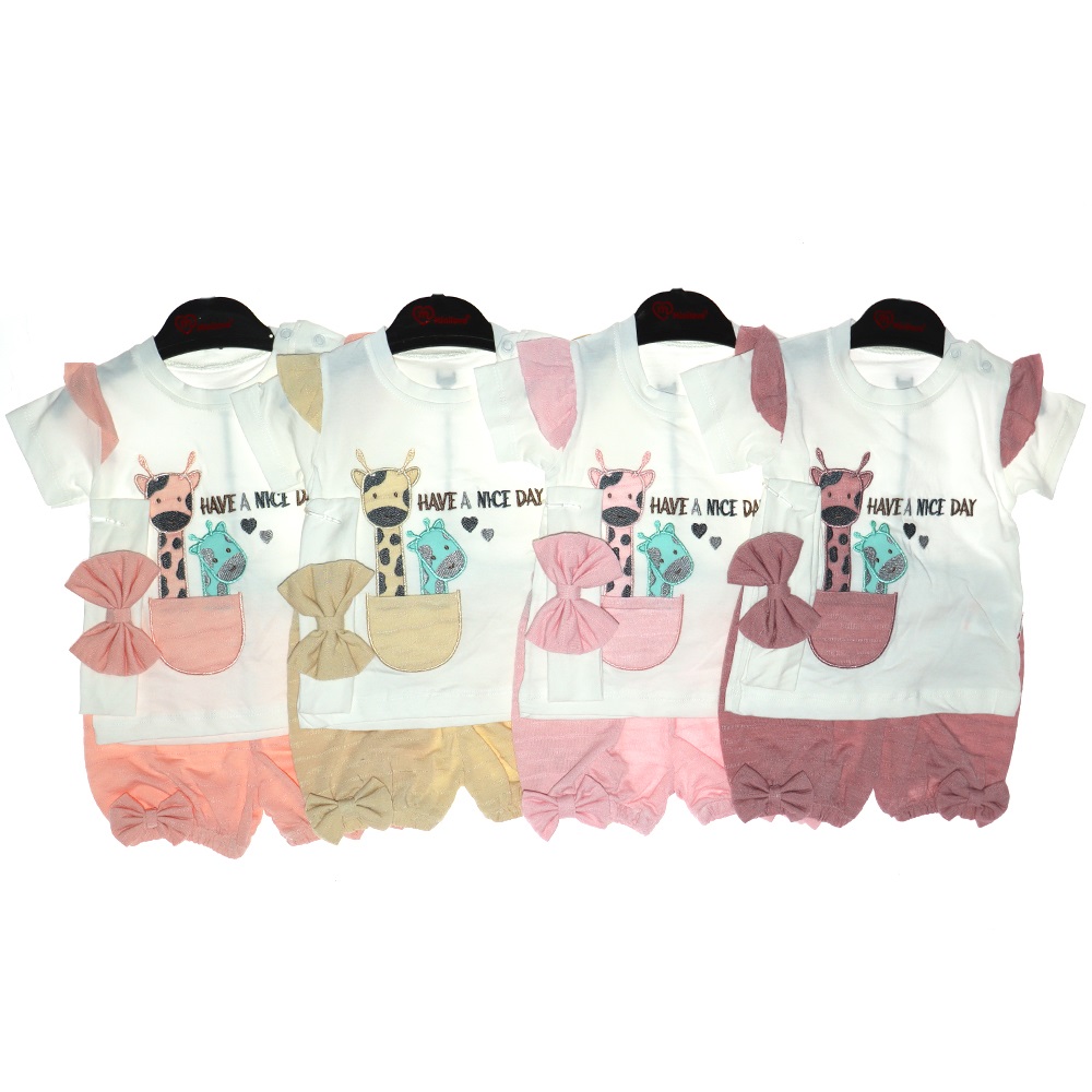 Mini Luck 4786 Kız Bebe Zürafa Saç Bantlı Takım 6-9-12-18 Ay