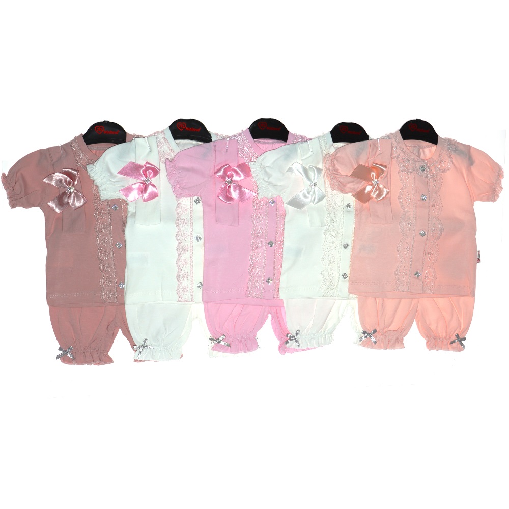 Mini Luck 4723 Kız Bebe Önden Patlı Dantelli Saç Bantlı Takım 3-6-9- Ay