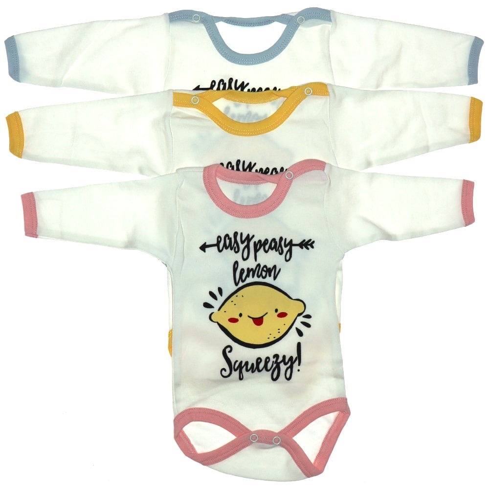 Hoppi Baby Çıtçıtlı Uzun Kol Limon Baskılı Badi 6 lı 03 Ay 3 Yaş
