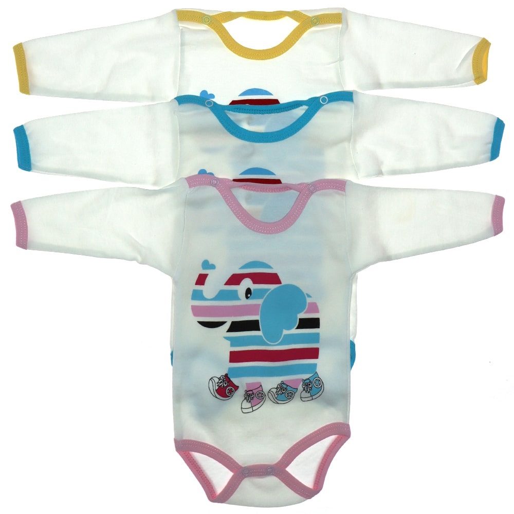 Hoppi Baby Çıtçıtlı Uzun Kol Filli Baskılı Badi 6 lı 03 Ay 3 Yaş - Mavi - 03 AY-3 YAŞ