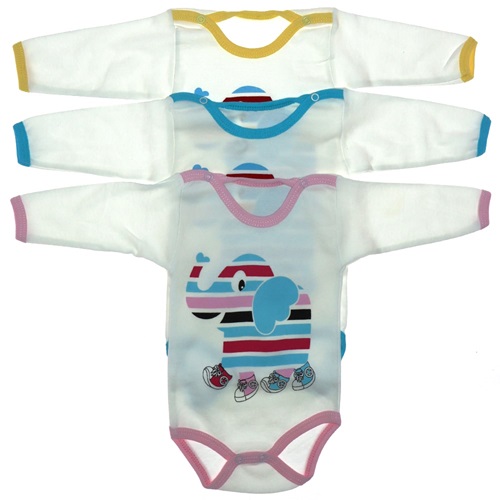 Hoppi Baby Çıtçıtlı Uzun Kol Filli Baskılı Badi 6 lı 03 Ay 3 Yaş - Mavi - 03 AY-3 YAŞ