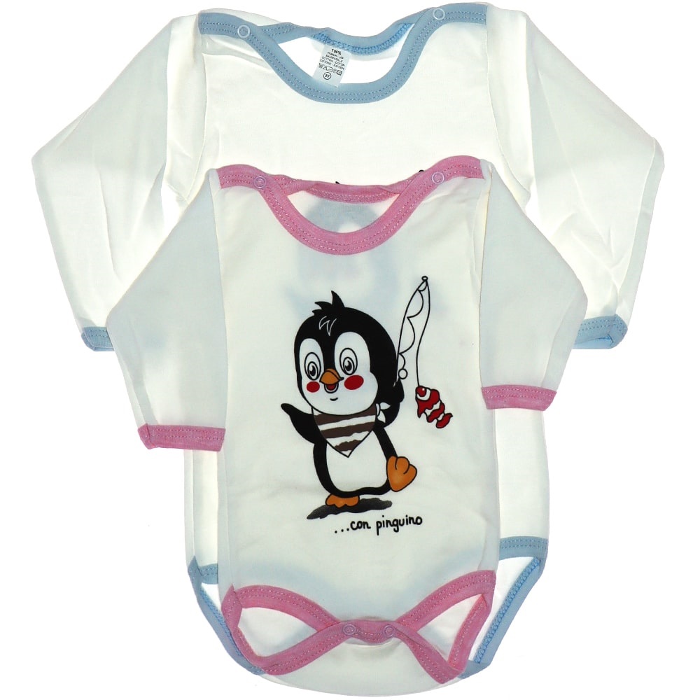 Hoppi Baby Çıtçıtlı Uzun Kol Penguen Baskılı Badi 6 lı 03 Ay 3 Yaş