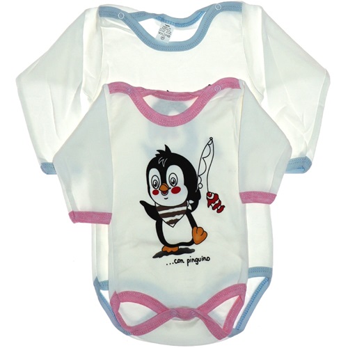 Hoppi Baby Çıtçıtlı Uzun Kol Penguen Baskılı Badi 6 lı 03 Ay 3 Yaş