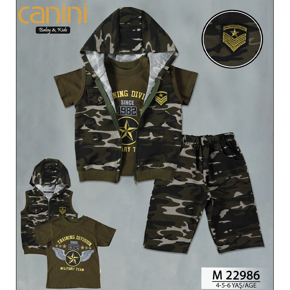 986 Asker Cepli Kamuflaj Erkek Çocuk 3 lü Takım 4-5-6 Yaş