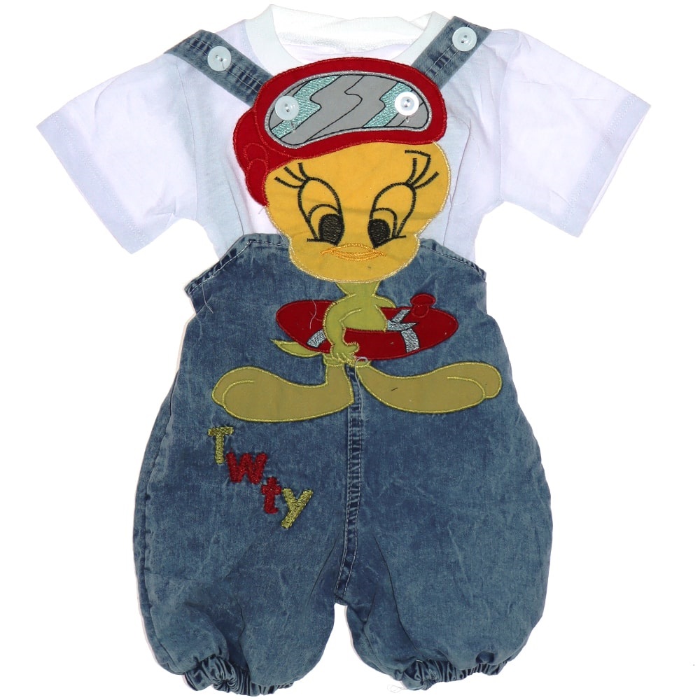 Tay Kids Çocuk Sevimli Tweety Nakışlı Kot Salopet Tişört Takım 1-4 Yaş