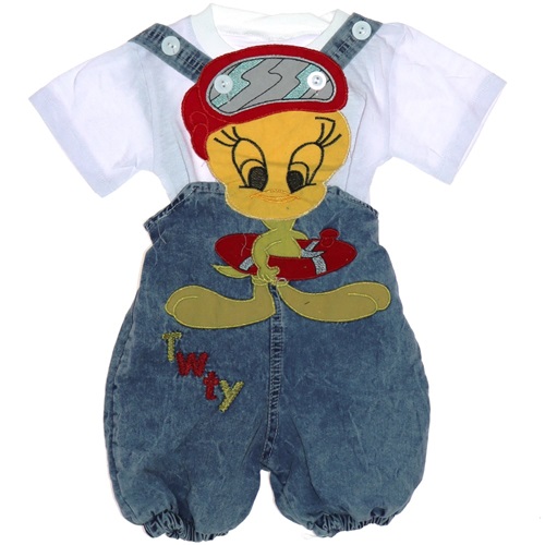 Tay Kids Çocuk Sevimli Tweety Nakışlı Kot Salopet Tişört Takım 1-4 Yaş
