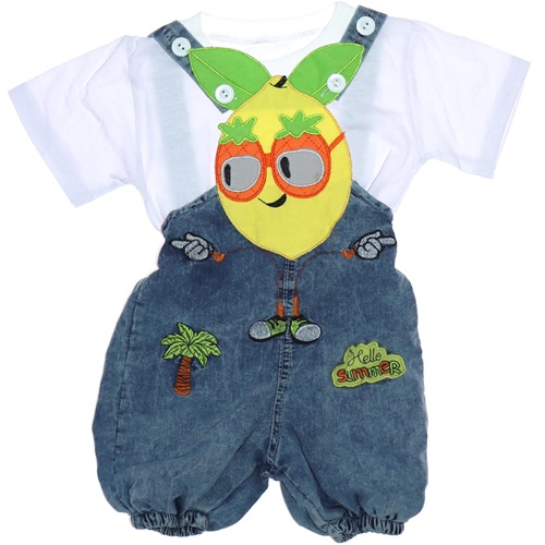 Tay Kids Çocuk Gözlüklü Limon Nakışlı Kot Salopet Tişört Takım 1-4 Yaş